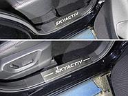 Накладки на пластиковые пороги (лист шлифованный надпись SKYACTIV) ТСС для Mazda CX-5 2015-2016
