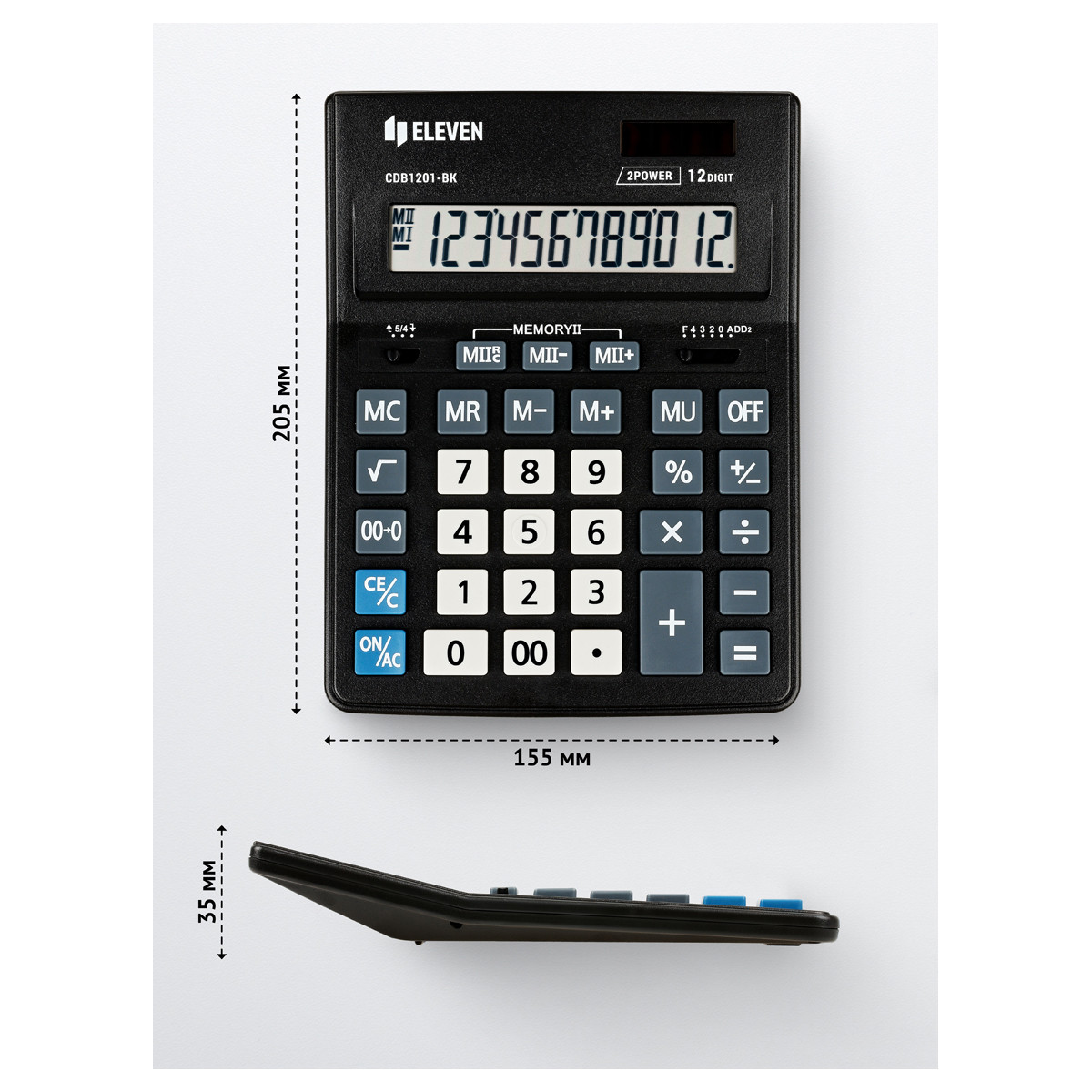 Калькулятор настольный Eleven Business Line CDB1201-BK, 12 разрядов, двойное питание, 155*205*35мм, черный - фото 3 - id-p83166550