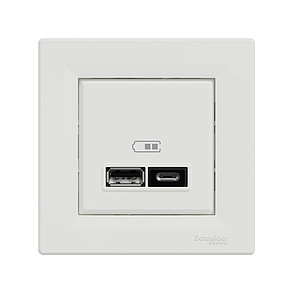 Розетка USB SE EPH2700321 Asfora A+С 5 В/24 А (2 х 5В/12 А) в сборе белый, фото 2