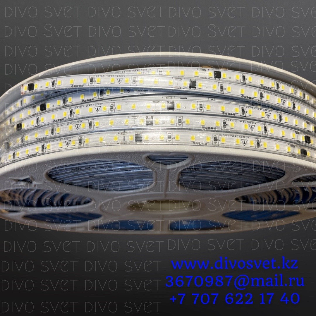 Светодиодная лента SMD2835 IP67, 8mm, 120 диодов/м, самоклеящаяся.LED ленты 220V диодные, 10см кратность резки - фото 2 - id-p108659032