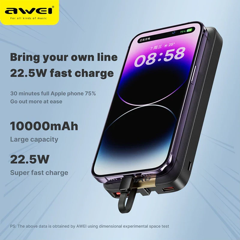 Внешний аккумулятор Awei P166K Powerbank 10000 мАч - фото 5 - id-p108969989