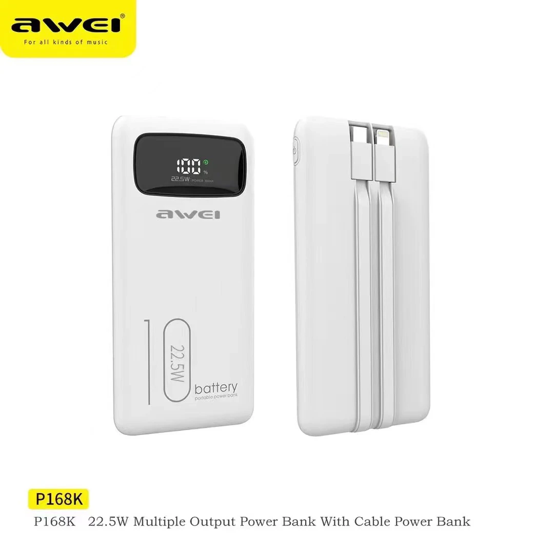 Внешний аккумулятор Awei P168K Powerbank на 10000 мА/час Белый - фото 1 - id-p108970005