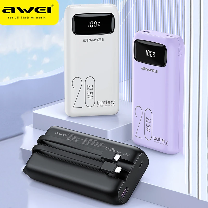 Внешний аккумулятор Awei P168K Powerbank на 10000 мА/час Белый - фото 2 - id-p108970005