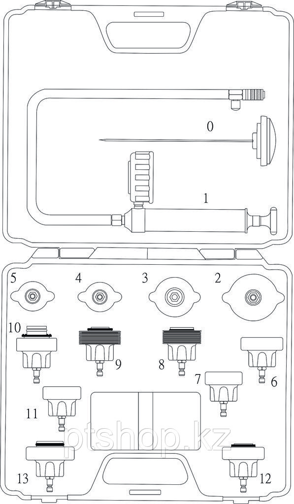 JTC Набор инструментов для тестирования герметичности системы охлаждения 14 предметов в кейсе - фото 4 - id-p108970374