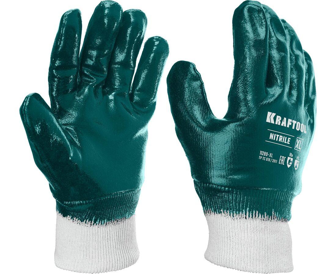 Особопрочные перчатки KRAFTOOL с манжетой, нитриловое покрытие, максимальная защита от нефтепродуктов xl - фото 1 - id-p108983957
