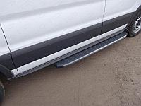 Порог алюминиевый с пластиковой накладкой (карбон черные) 1720 мм (левый) ТСС для Ford Transit FWD L2 2013-