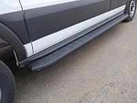 Порог алюминиевый с пластиковой накладкой (карбон черные) 2220 мм (левый) ТСС для Ford Transit FWD L2 2013-