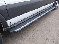 Порог алюминиевый с пластиковой накладкой (карбон серебро) 2220 мм (правый) ТСС для Ford Transit FWD L2 2013-