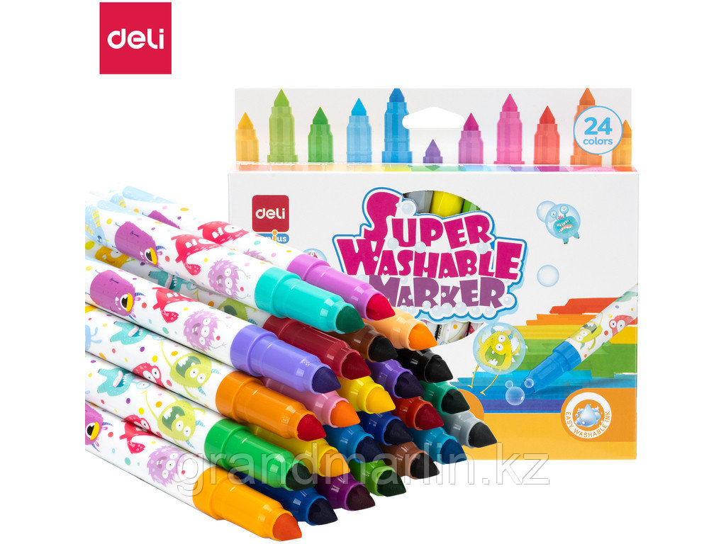 Фломастеры Deli "Super Washable", 24 цвета, круглый корпус, картонная упаковка - фото 1 - id-p107475607