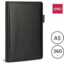 Ежедневник недатированный Deli А5, 180 страниц, кожзам, черный