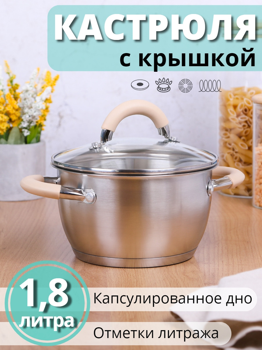 Кастрюля из нержавеющей стали 1,8 л Mallony Fortuna с крышкой - фото 1 - id-p87318923