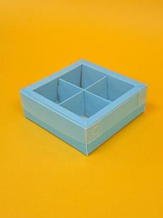 Коробка крышка+дно внешний размер 10*10*3,5см с ячейками 4шт с печатью(8*8*3,5) внутренний размер