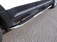 Пороги овальные гнутые с накладкой 75х42 мм ТСС для Hyundai Creta 2016-2021