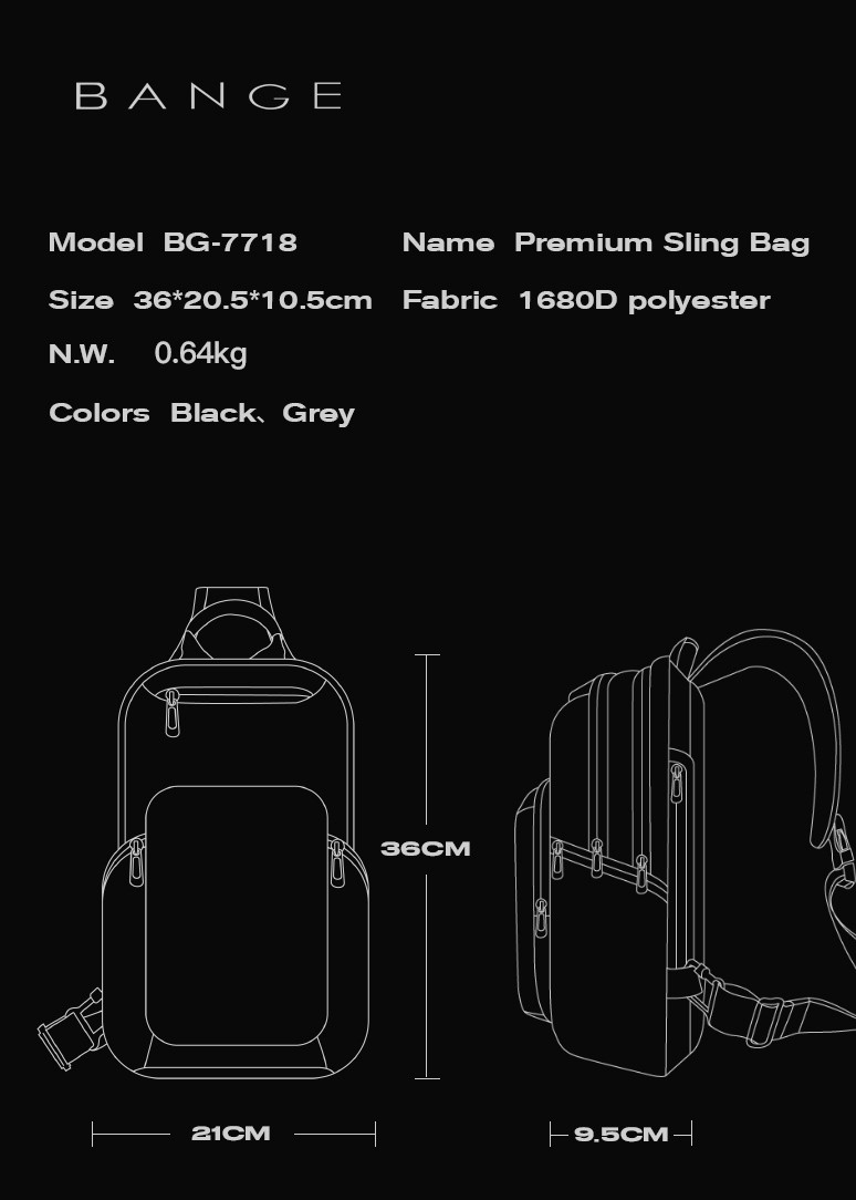 Кросс-боди сумка слинг Bange BG-7718 (черная) - фото 6 - id-p109020737