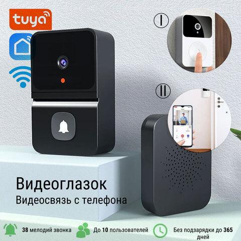 Видеоглазок-дверной звонок с Wi-Fi Tuya Smart Life {ночное видение, двусторонняя аудиосвязь, функция изменения