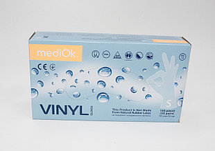 Перчатки ВИНИЛ MediOk неопудренные,нестирильные бесцветные, размер S, уп 50 пар