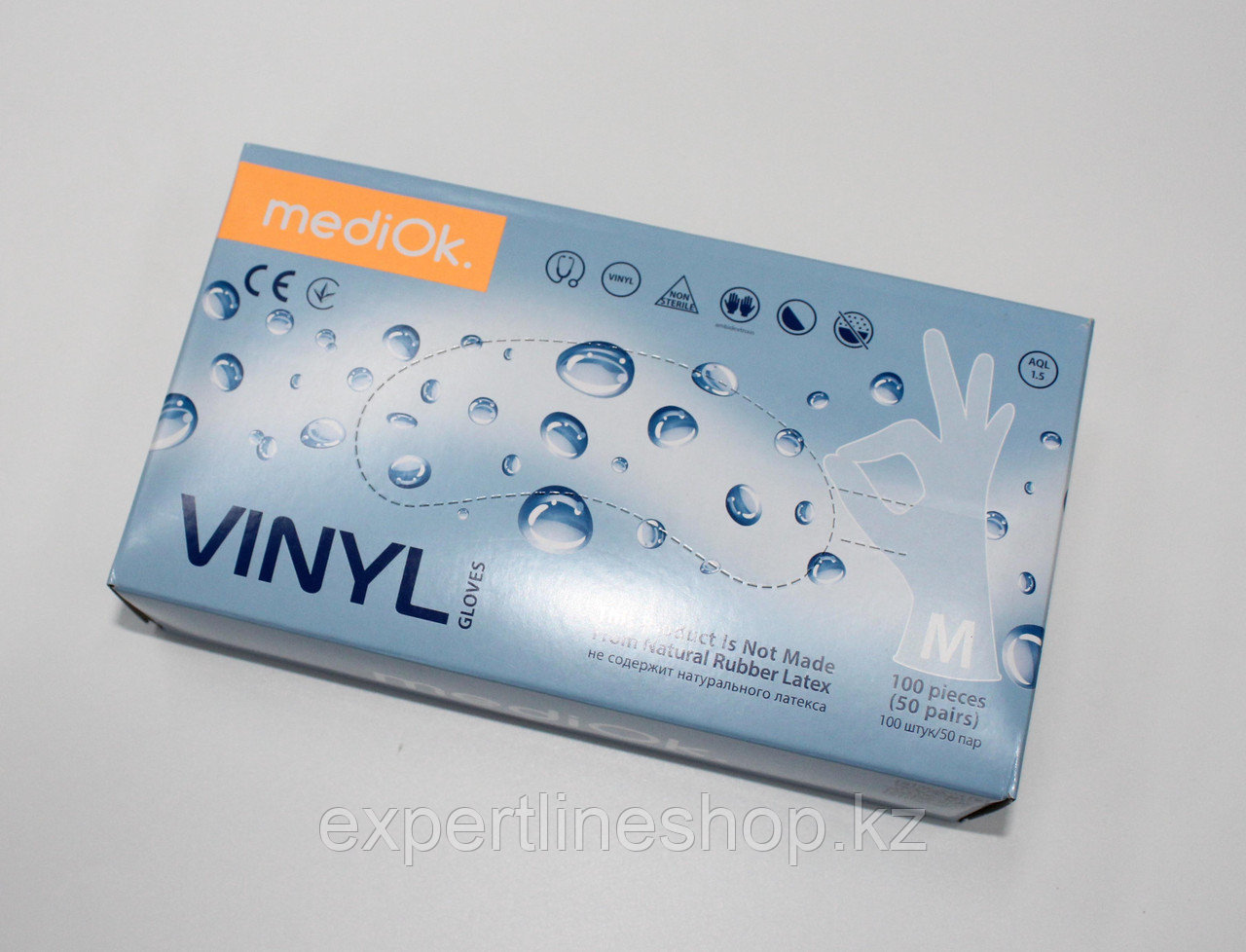 Перчатки ВИНИЛ MediOk неопудренные,нестирильные бесцветные, размер M, уп 50 пар - фото 1 - id-p109044140