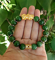 Браслет из нефрита со Снежным Львом Пи Яо из серебра с позолотой