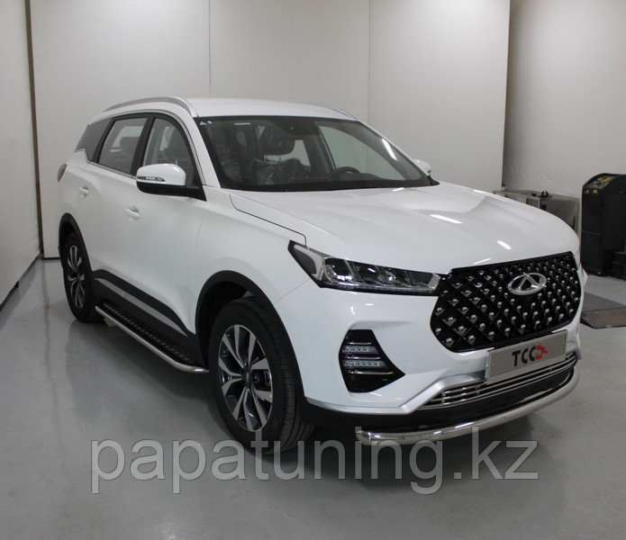 Пороги с площадкой 75х42 мм ТСС для Chery Tiggo 7 PRO 2020-