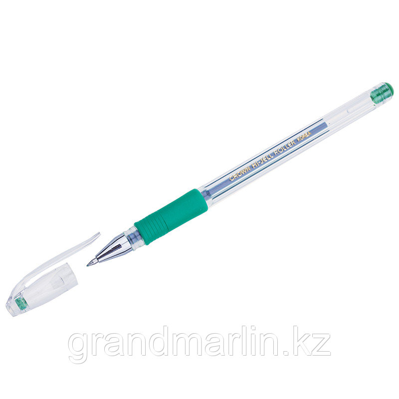 Ручка гелевая Crown "Hi-Jell Grip" 0,5мм, с резиновым упором для пальцев, зеленая
