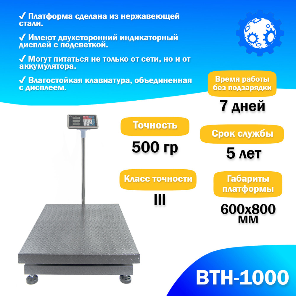 Напольные торговые весы 1000кг/500гр Foodatlas ВТН-1000 - фото 2 - id-p100529462