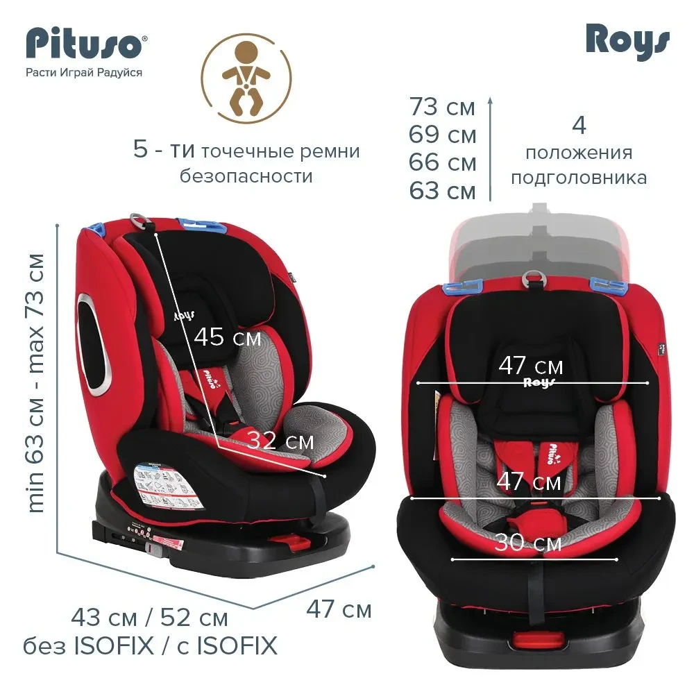 Pituso Удерживающее устройство для детей 0-36 кг Roys Rubin Grey/Рубиново-Серый