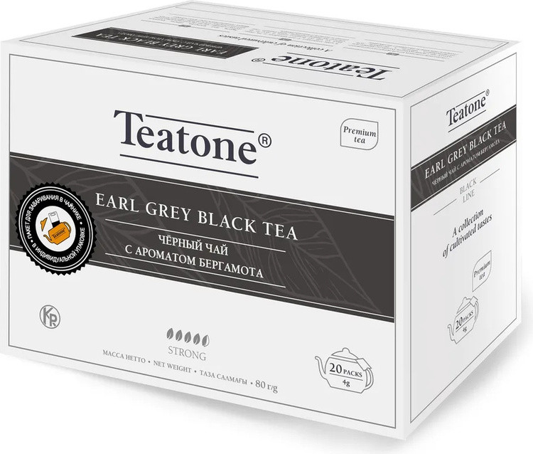 Чай Teatone черный эрл грей листовой 20 пакетиков - фото 1 - id-p109056797