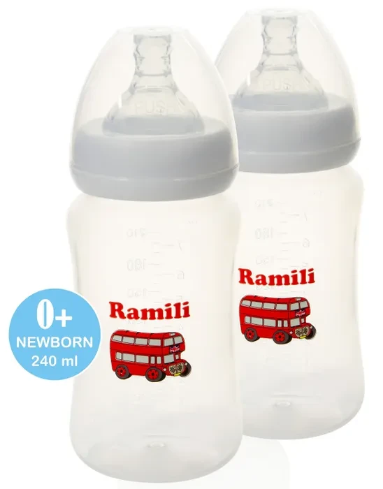 Набор из двух противоколиковых бутылочек Ramili Baby 240MLX2 (240 мл. x2, 0+, слабый поток) - фото 2 - id-p109086066