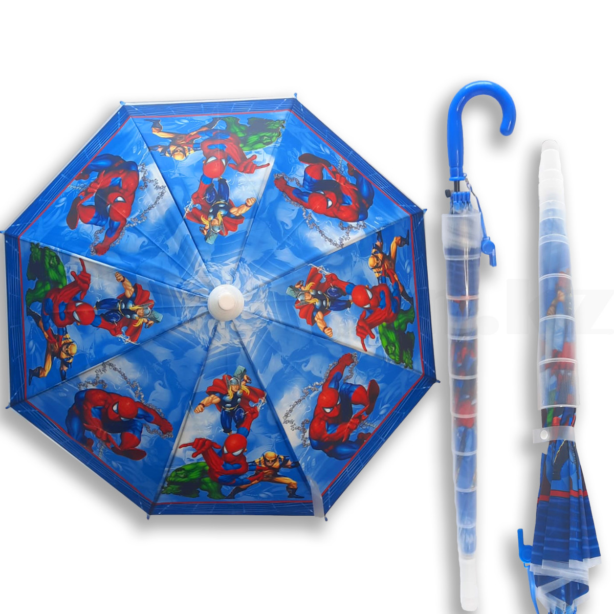 Зонт детский Marvel трость 70 синий с пластиковым чехлом - фото 1 - id-p109100920