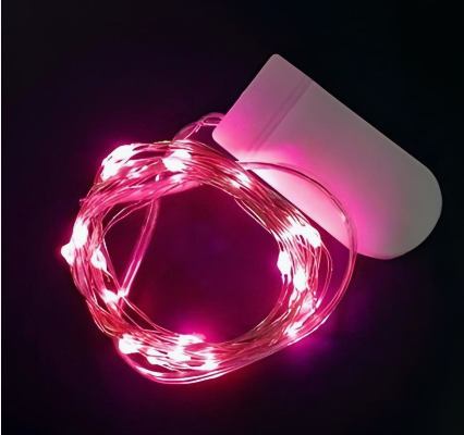 Светодиодная нить на батарейках, 2м, розовый свет