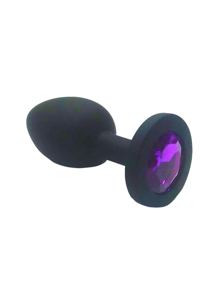 Анальная пробка из чёрного силикона с фиолетовым кристаллом (размер S)