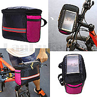 Велосипедная сумка на руль со светоотражающей полоской и отсеком для телефона розовая