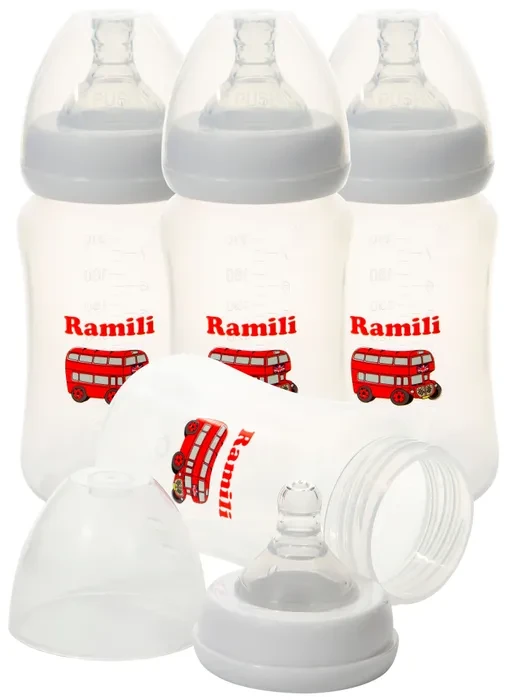 Набор из 4-х противоколиковых бутылочек Ramili Baby 240MLX4 (240 мл. x4, 0+, слабый поток), фото 1