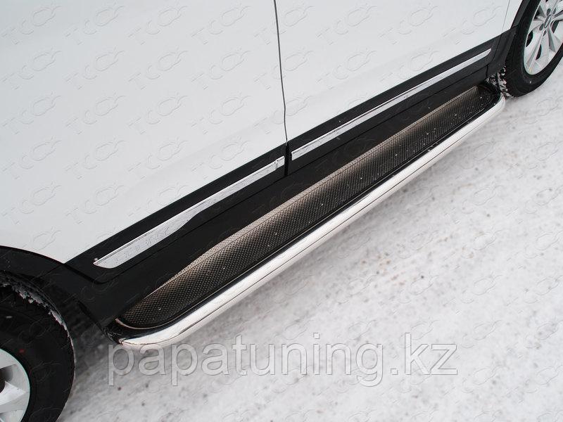 Пороги с площадкой (нерж. лист) 60,3 мм ТСС для Chery Tiggo 5 2014-, фото 1