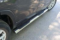 Пороги овальные с накладкой 120х60 мм ТСС для Jeep Cherokee (Sport, Longitude, Limited) 2014-