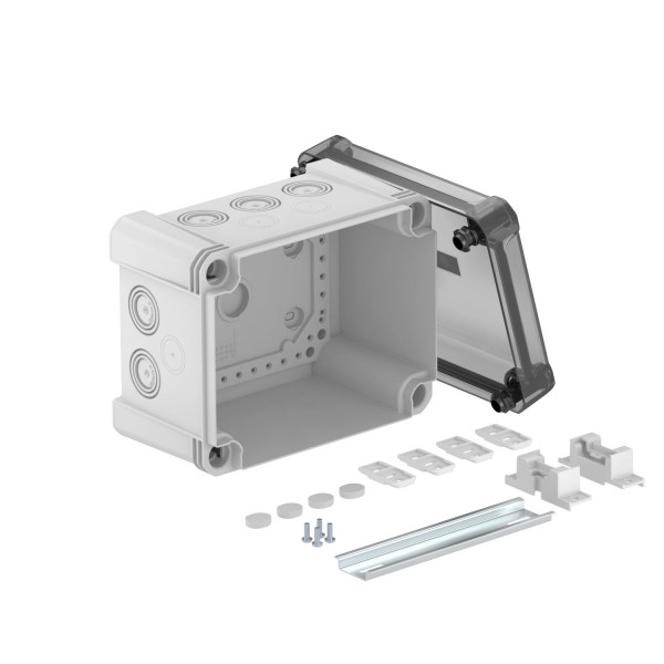 Распределительная коробка X10, IP 67, 191х151х126 мм, с прозрачной крышкой и DIN-рейкой, фото 1