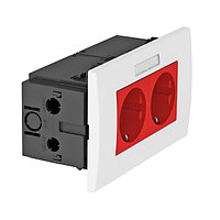 Блок розеток AR45 (2 розетки 16А 250В Schuko, с маркировкой, 84x140x59 мм) красный