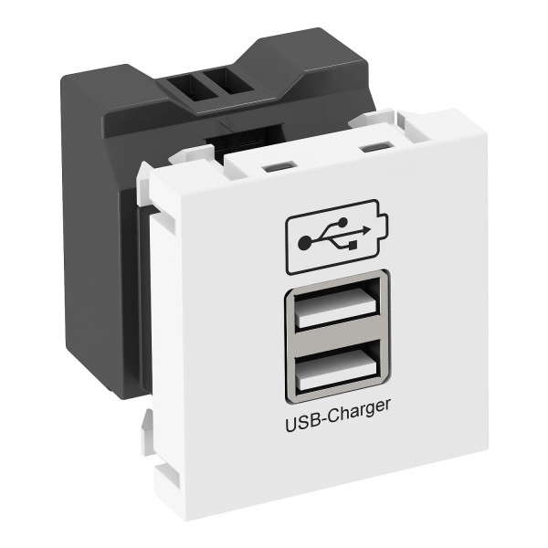 Розетка USB тип А двойная (2х0,6А или 1х1,2А) 1 модуль Modul45, 45х45 мм, белая - фото 1 - id-p109148971