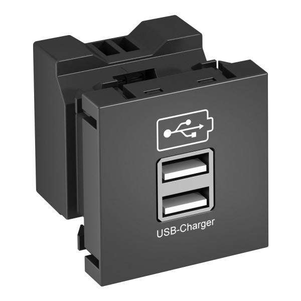 Розетка USB тип А двойная (2х0,6А или 1х1,2А) 1 модуль Modul45, 45х45 мм, черная - фото 1 - id-p109148972