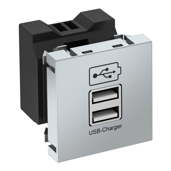 Розетка USB тип А двойная (2х0,6А или 1х1,2А) 1 модуль Modul45, 45х45мм, алюминиевый лак - фото 1 - id-p109148973