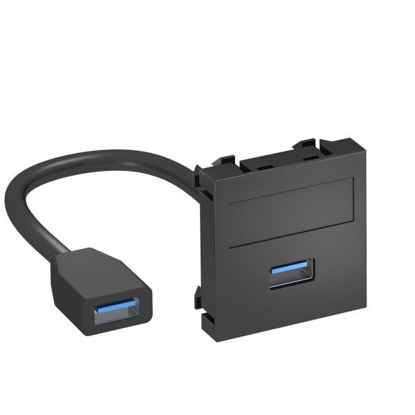 Розетка мультимедийная USB 3.0 A-A, 1 модуль Modul45, 45х45 мм, черная (быстрый монтаж) - фото 1 - id-p109153626