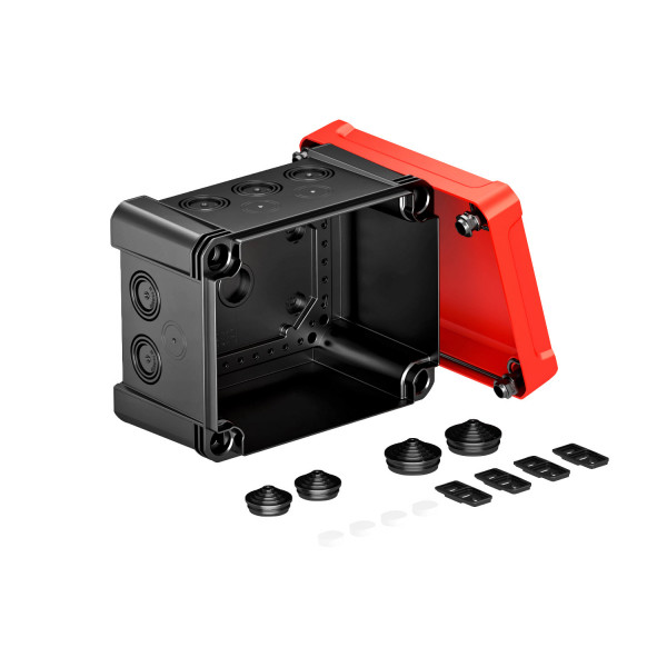 Распределительная коробка X10, IP 67, 191х151х126 мм, черная с красной крышкой - фото 1 - id-p109152723