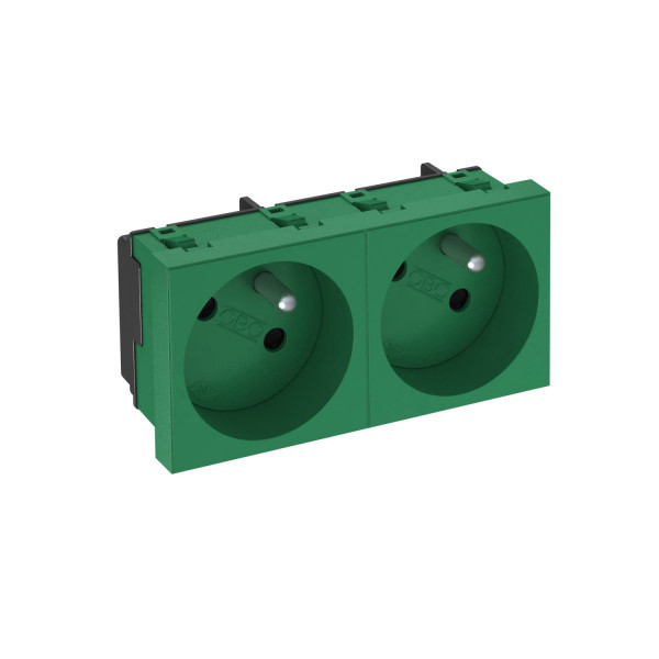 Розетка силовая 33° французская двойная 2х2К+З, 2 модуля Modul45, 45х90 мм, шторки 16А 250В зеленая, фото 1