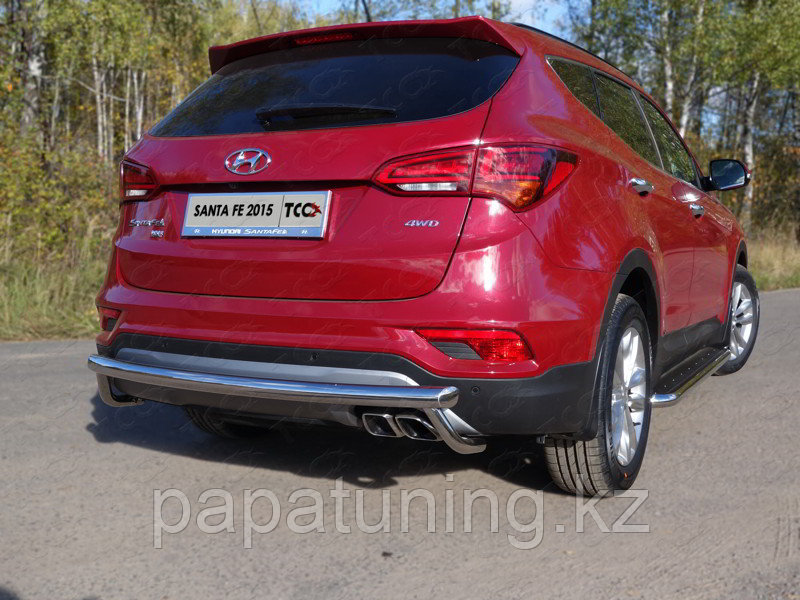 Защита задняя (центральная) 60,3/42,4 мм ТСС для Hyundai Santa Fe Premium (DM) 2015-2018