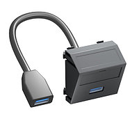 Розетка мультимедийная USB 3.0 A-A, 1 модуль Modul45, 45х45 мм (наклонная), черная