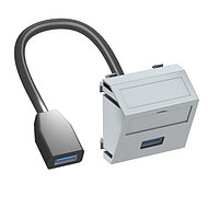 Розетка мультимедийная USB 3.0 A-A, 1 модуль Modul45, 45х45 мм (наклонная), цвет алюминиевый лак