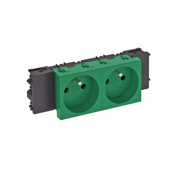 Розетка силовая 0° французский стандарт двойная Modul45connect 16А 250В зеленая, фото 1
