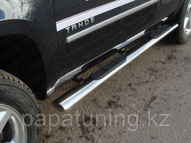 Пороги овальные с накладкой 120х60 мм ТСС для Chevrolet Tahoe 2012-2015