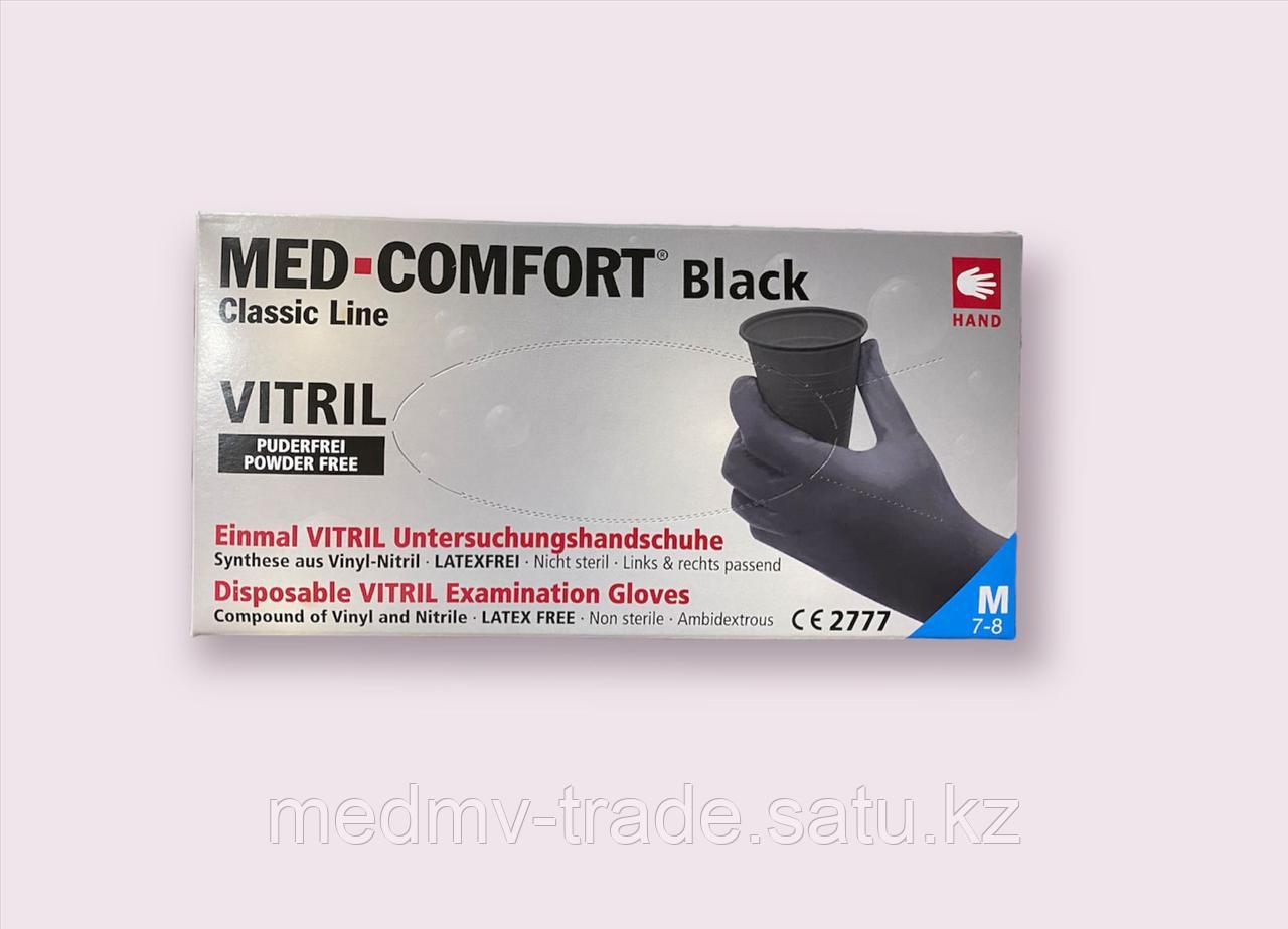 Перчатки витриловые (винил+нитрил) нестерильные неопудренные MedComfort, размер M (черные) - фото 1 - id-p108963718