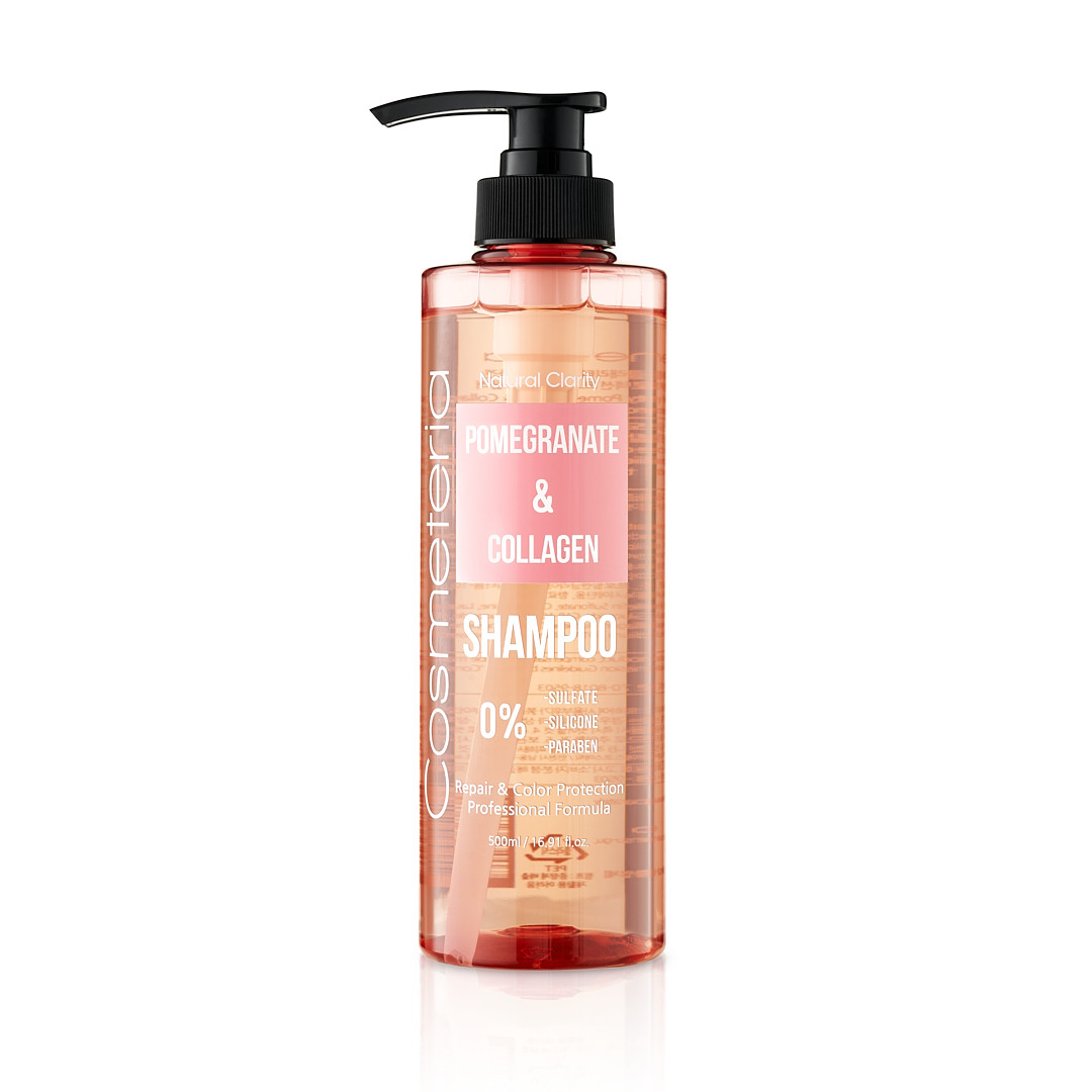 Шампунь для волос бессульфатный Гранат и Коллаген COSMETERIA Natural Clarity Hair Shampoo Pomegranate&Collagen, фото 1